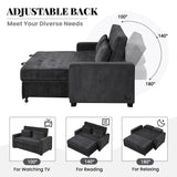66.5" Upholstered Loveseat With Pull Out Bed, Two Throw Pillows, Dual USB Charging Port and Adjustable Backrest - Black - Furniture Home Direct