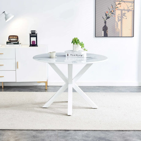 Table Cross Leg Mid-Century Dining Table For 4 - 6 People With Round MDF Table Top, Pedestal Dining Table, End Table Leisure Coffee Table - White - Furniture Home Direct