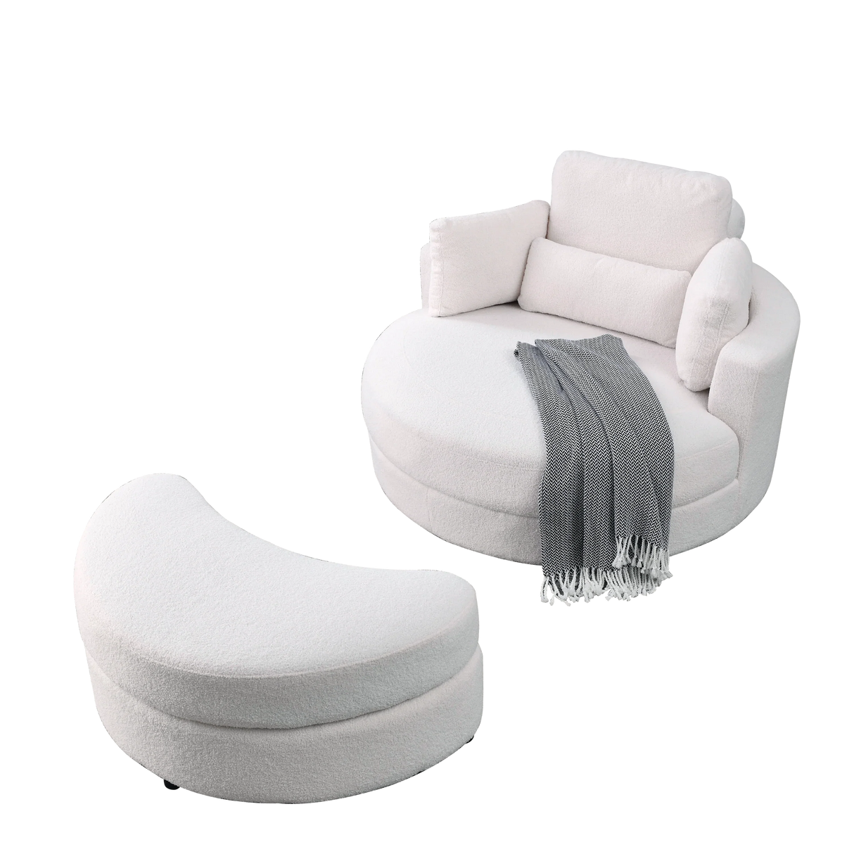 Linen Barrel Swivel Chair With Storage Ottoman - Furniture Home Direct