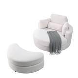 Linen Barrel Swivel Chair With Storage Ottoman - Furniture Home Direct