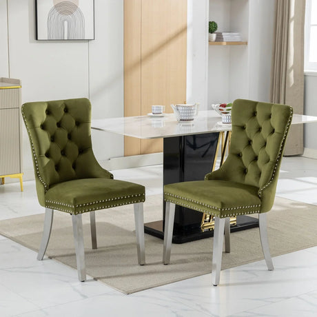 Nikki - Modern, High-End Tufted Solid Wood Contemporary Velvet Upholstered Dining Chair With Chrome Stainless Steel Plating Legs, Nailhead Trim (Set of 2) - Furniture Home Direct
