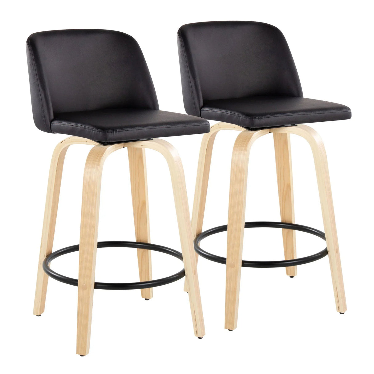 Toriano - Contemporary Modern Fixed Height Counter Stool Swivel With Round Footrest (Set of 2) - Furniture Home Direct