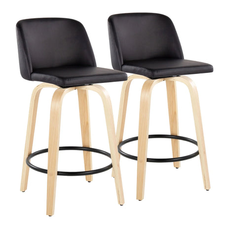 Toriano - Contemporary Modern Fixed Height Counter Stool Swivel With Round Footrest (Set of 2) - Furniture Home Direct