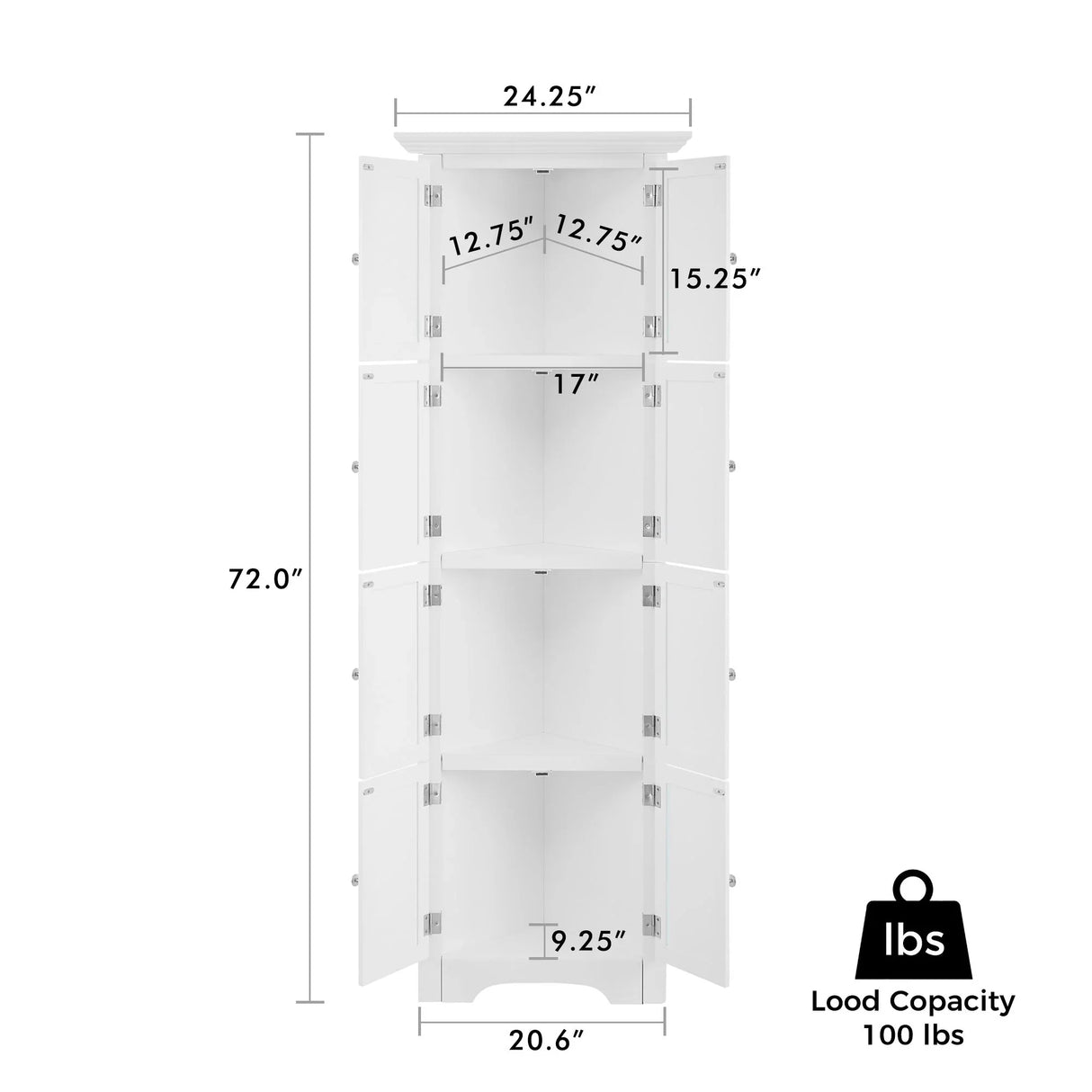 Tall Storage Cabinet With Doors And 4 Shelves For Living Room, Kitchen, Office, Bedroom, Bathroom, Modern - Furniture Home Direct