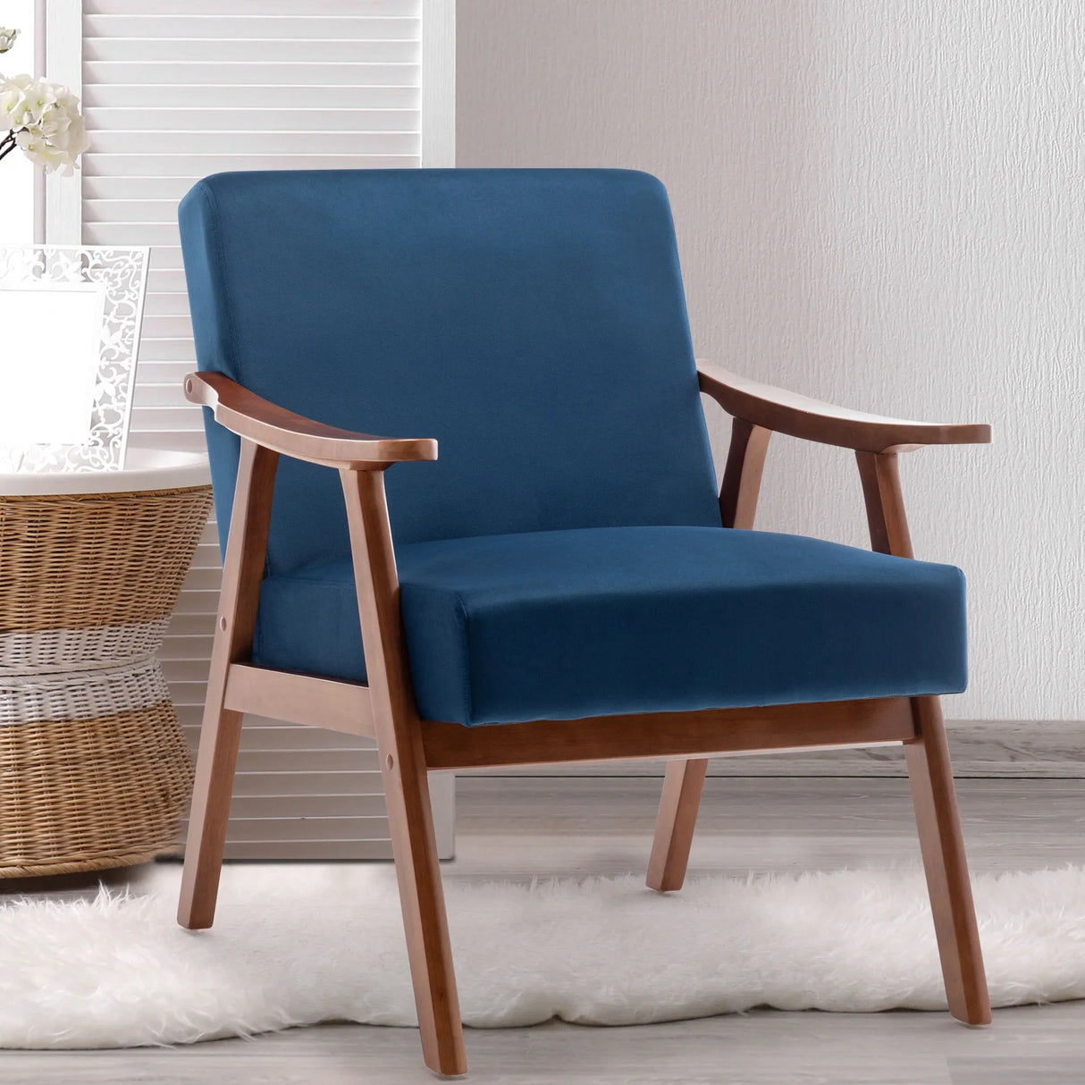 Mid Century Modern Accent Chair With Solid Wood Frame And Extra Thick Backrest - Furniture Home Direct