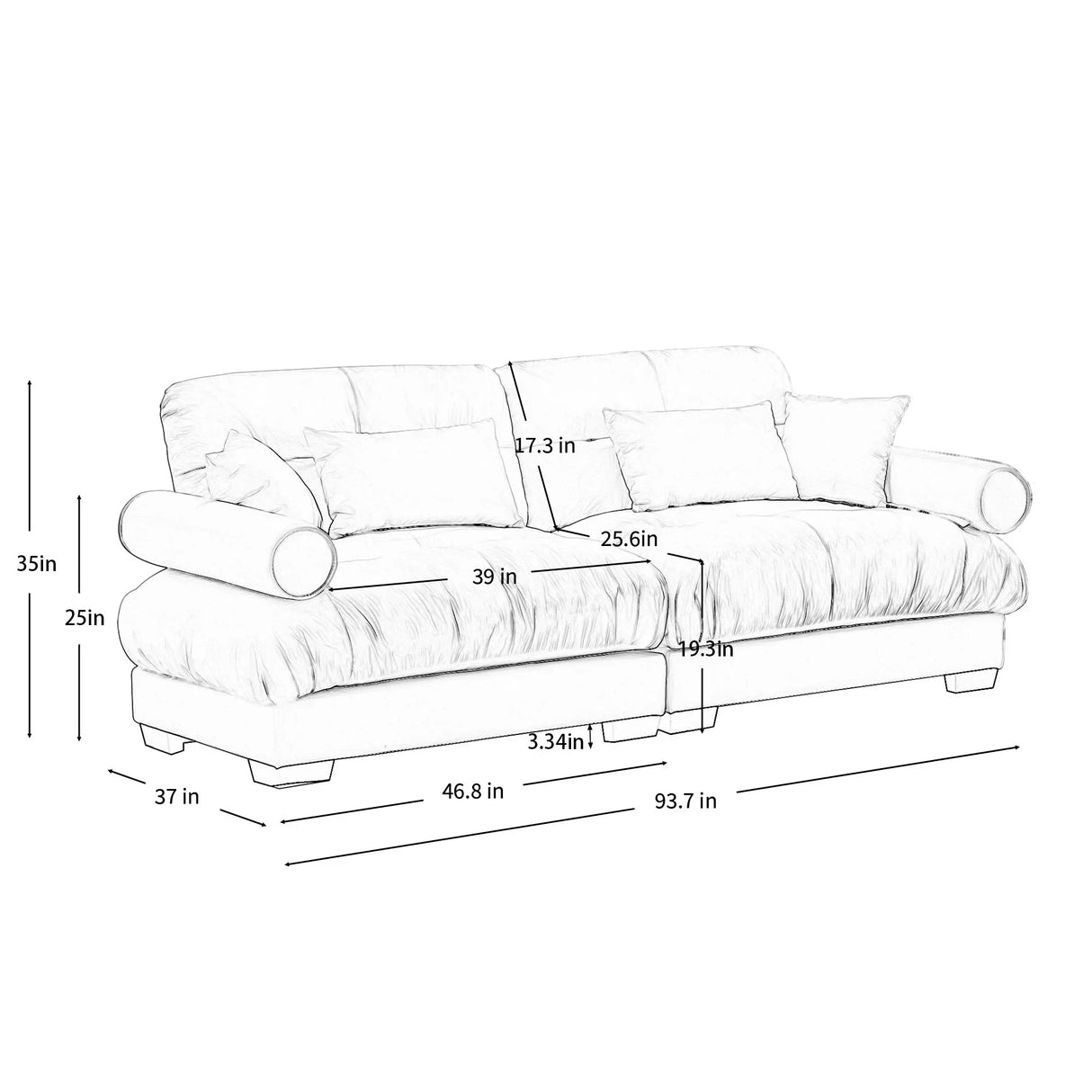 Modern Velvet Sofa With Bolstered Armrests And Pillows - Furniture Home Direct