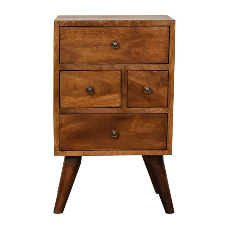 4 Drawer Multi Bedside Table - Chestnut - Furniture Home Direct