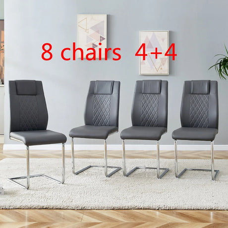 Dining Chair Set Modern Faux Leather With Chrome Base Gray - Furniture Home Direct