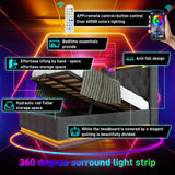 Twin Upholstered Bed 360 Surround LED Lighting USB C Gray - Furniture Home Direct