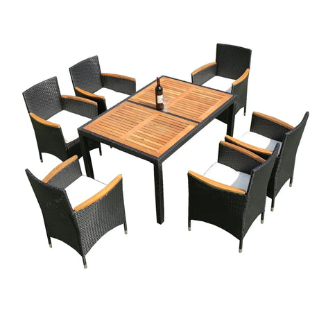Outdoor Patio Wicker Dining Set With Acacia Wood Top - Furniture Home Direct