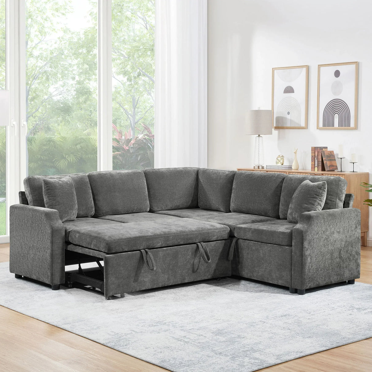 Modern L Shaped Sectional Sofa Bed With Hidden Storage Chenille Upholstery - Furniture Home Direct