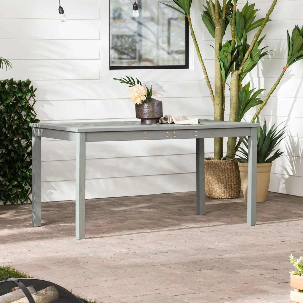 Contemporary Slat Top Acacia Wood Outdoor Dining Table - Furniture Home Direct