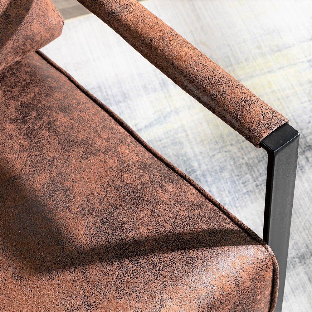 Classic Mid Century Modern Accent Chair With Durable Square Metal Frame, Armchair For Living Room, Bedroom, Home Office Spotted Microfiber Upholstery - Brown - Furniture Home Direct