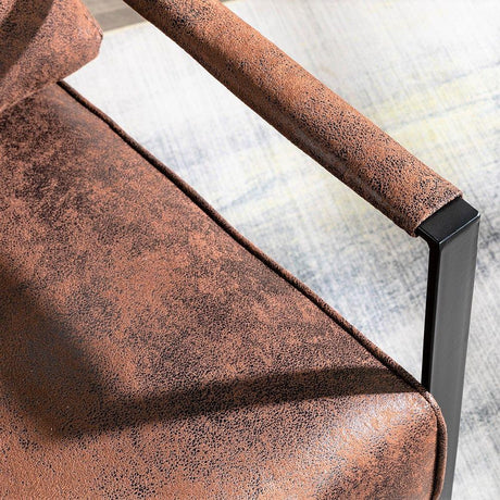 Classic Mid Century Modern Accent Chair With Durable Square Metal Frame, Armchair For Living Room, Bedroom, Home Office Spotted Microfiber Upholstery - Brown - Furniture Home Direct