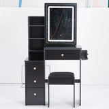 Vanity Desk With Cushioned Stool Lighted Mirror Black - Furniture Home Direct