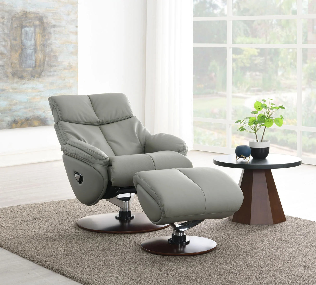 Kandoro - Top Grain Leather Accent Chair With Swivel & Ottoman - Gray - Furniture Home Direct