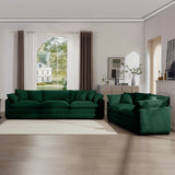 Sofa and Loveseat Set - Green Corduroy Fabric - Furniture Home Direct