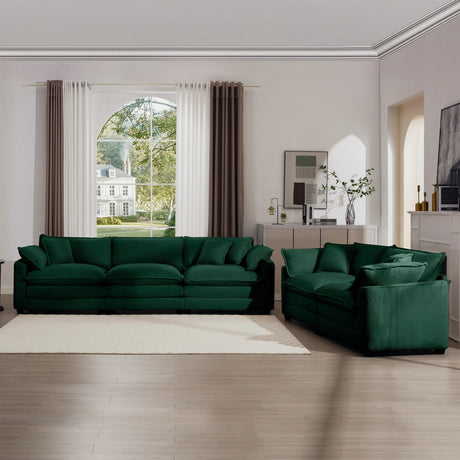 Sofa and Loveseat Set - Green Corduroy Fabric - Furniture Home Direct