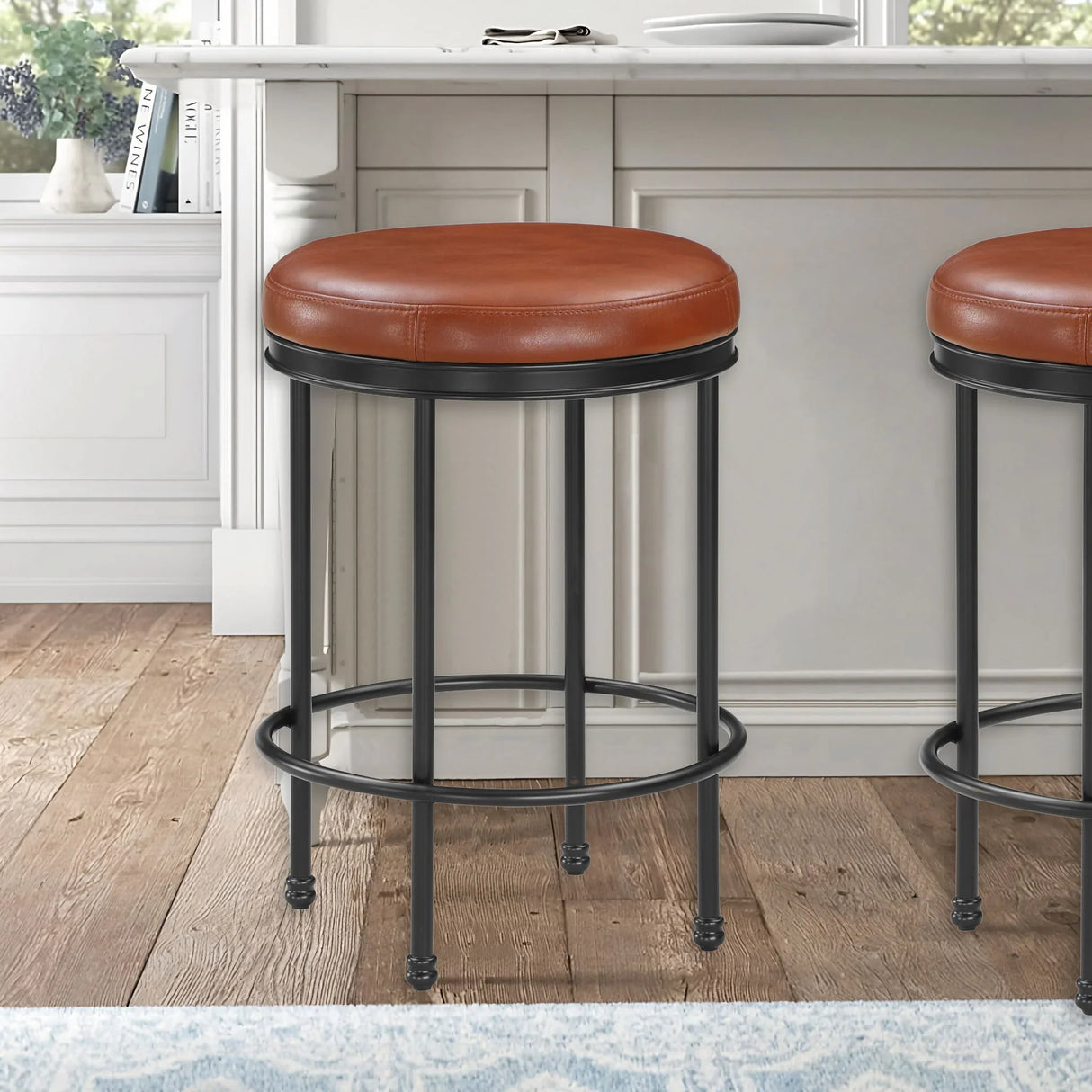 Michael - Backless Counter Height Stool With Padded Seat And Powder Coated Frame - Caramel - Furniture Home Direct