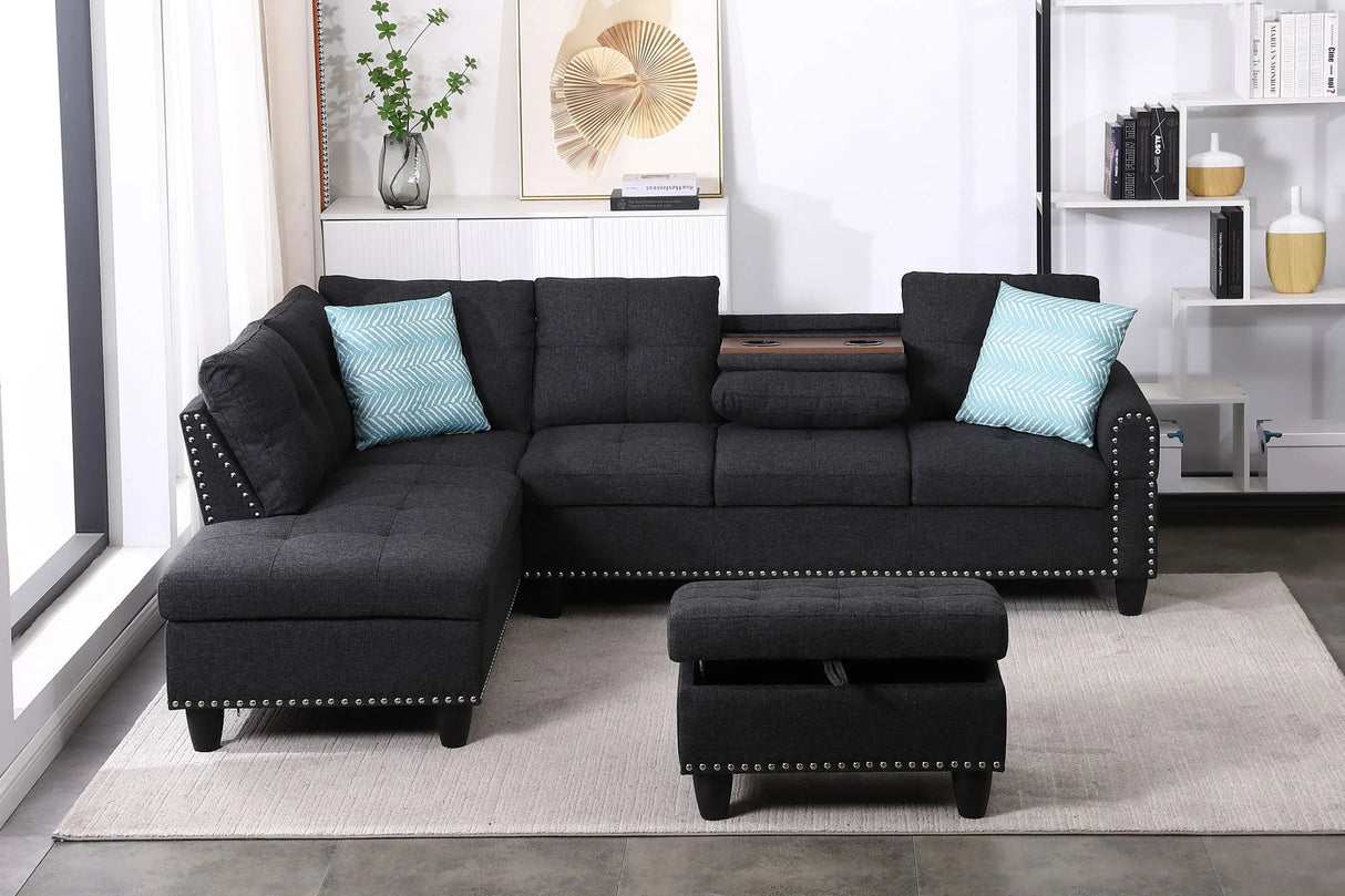 Alger - 98" Wide Left Hand Facing Sofa & Chaise With Ottoman - Furniture Home Direct