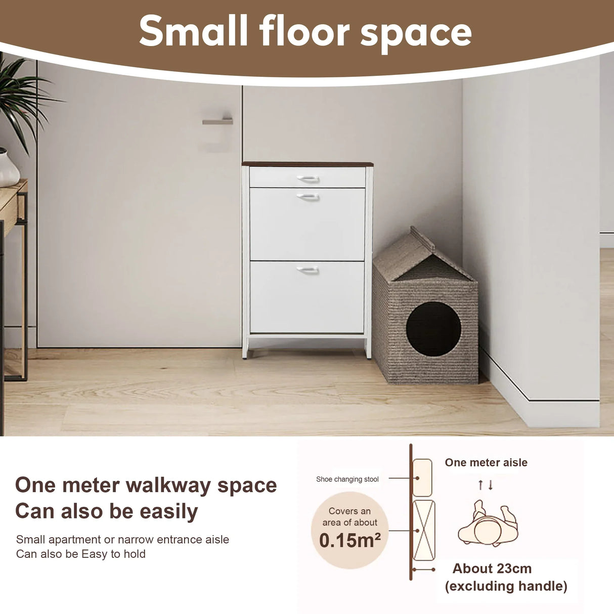 Slim Shoe Cabinet with 2 Flip Drawers - white and Walnut - Furniture Home Direct