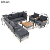 9 Piece Patio Rattan Furniture Set, Outdoor Conversation Set With Acacia Wood Legs And Tabletop, PE Rattan Sectional Sofa Set With Coffee Table, Washable Cushion - Furniture Home Direct