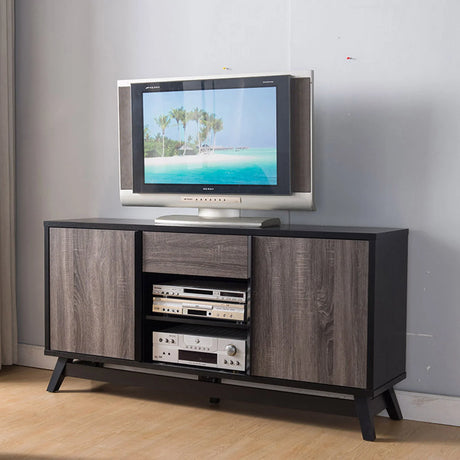 TV Stand With 2 Doors, 1 Drawer And 6 Shelves - Black / Gray - Furniture Home Direct