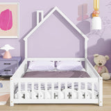 House-Shaped Headboard Floor Bed With Fence - Furniture Home Direct