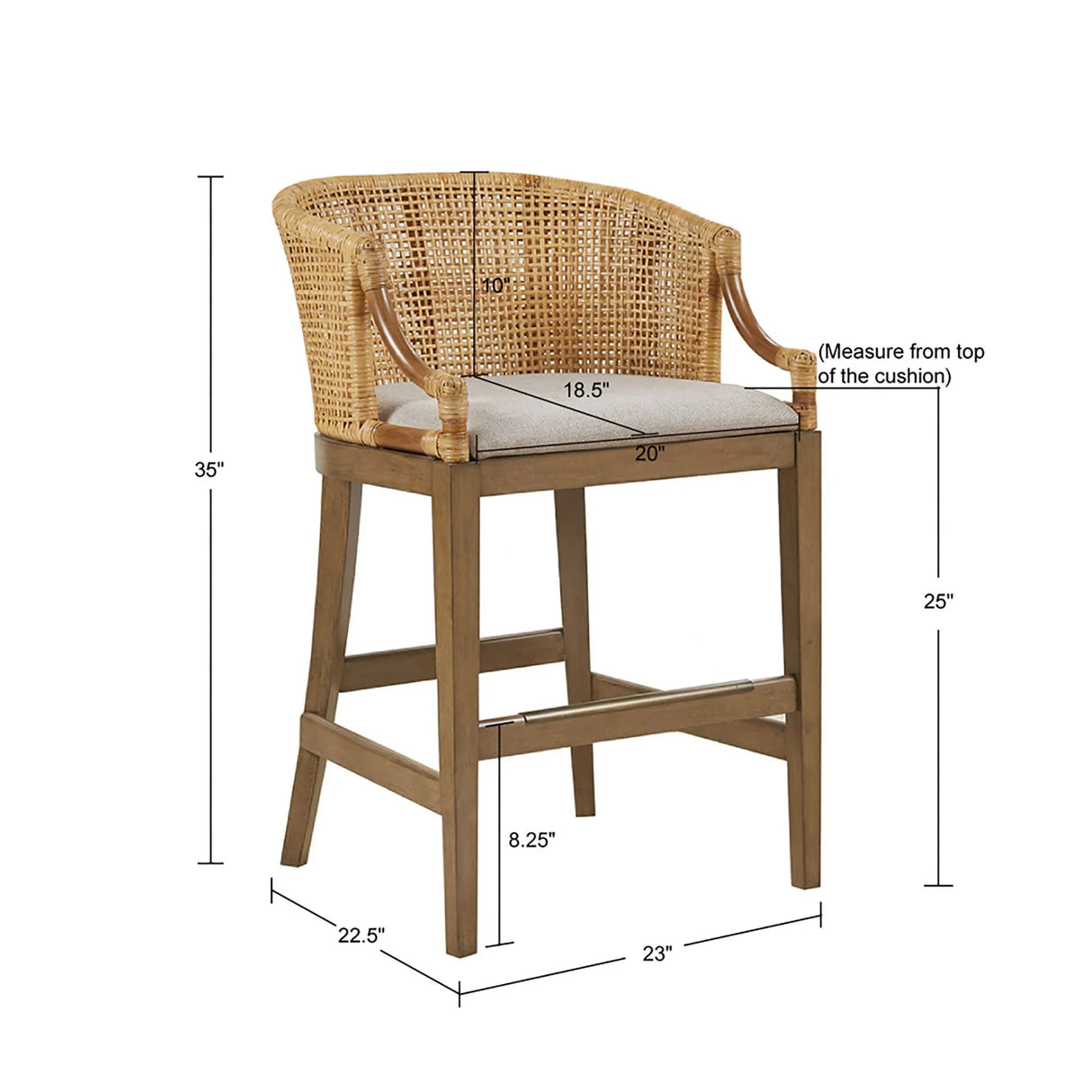Casual Handcrafted Rattan Counter Stool - Furniture Home Direct
