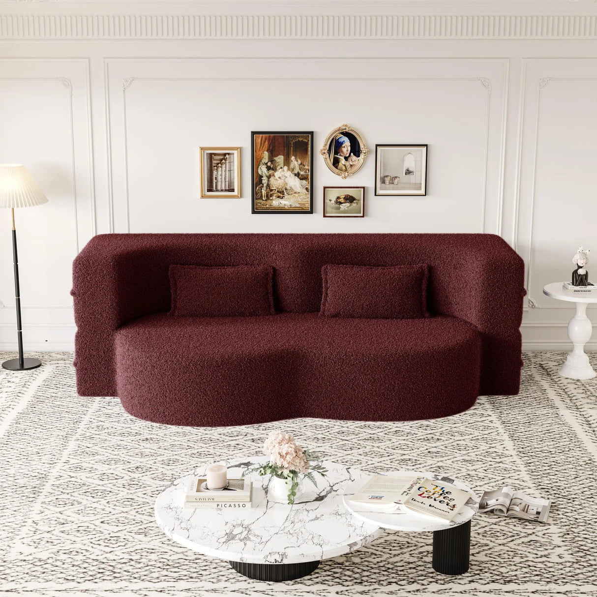 Modern Floor Sofa, With 2 Pillows, Convertible Teddy Fabric Foam Filled Bed - Furniture Home Direct