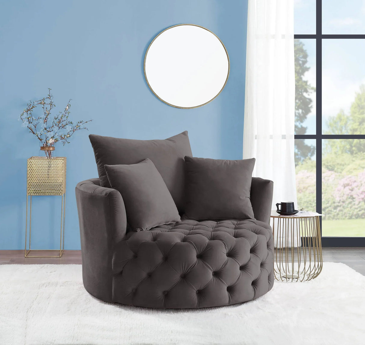 Zunyas - Velvet Accent Chair With Swivel - Furniture Home Direct