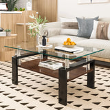 Modern Rectangular Coffee Table With Tempered Glass Top Layer, Table For Living Room - Transparent - Furniture Home Direct
