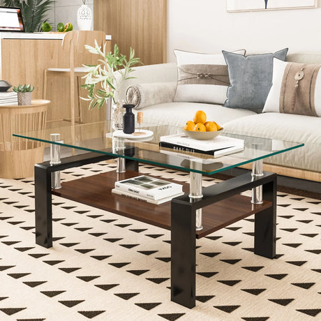 Modern Rectangular Coffee Table With Tempered Glass Top Layer, Table For Living Room - Transparent - Furniture Home Direct