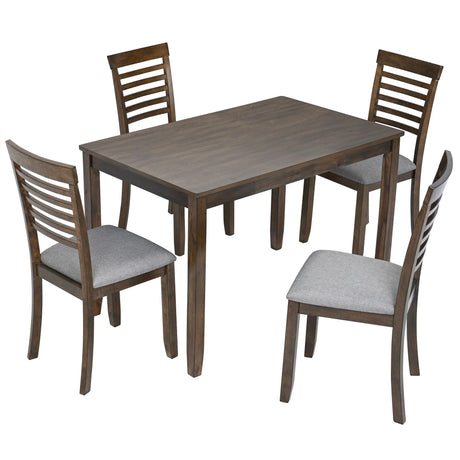 5 Pieces Modern Dining Set, Rectangular Wooden Dining Table With 4 Upholstered Chairs - Furniture Home Direct