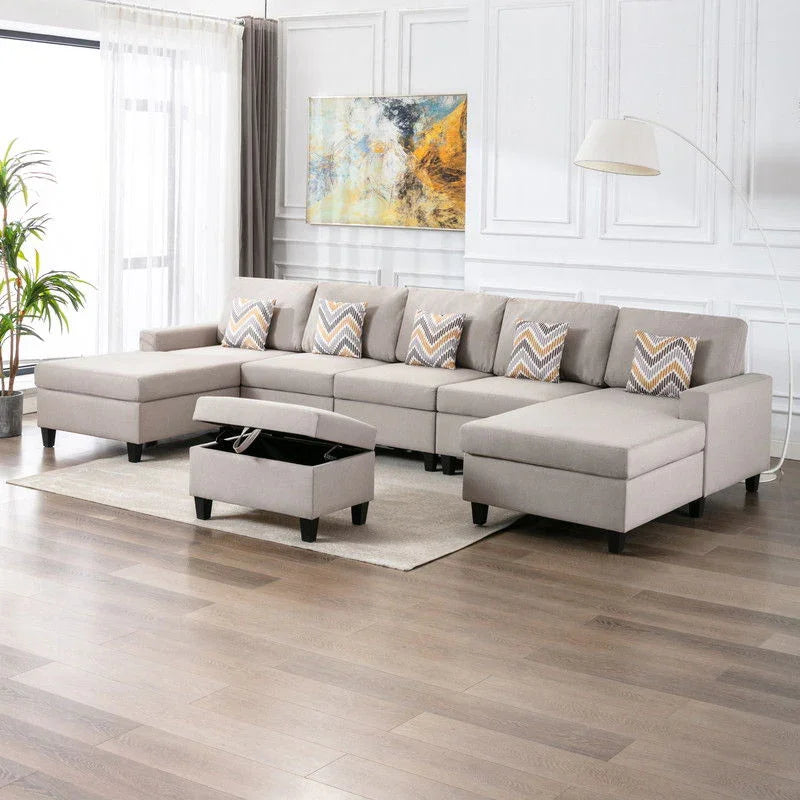Nolan - Fabric 6 Piece Sectional Sofa With Pillows And Interchangeable Legs - Furniture Home Direct
