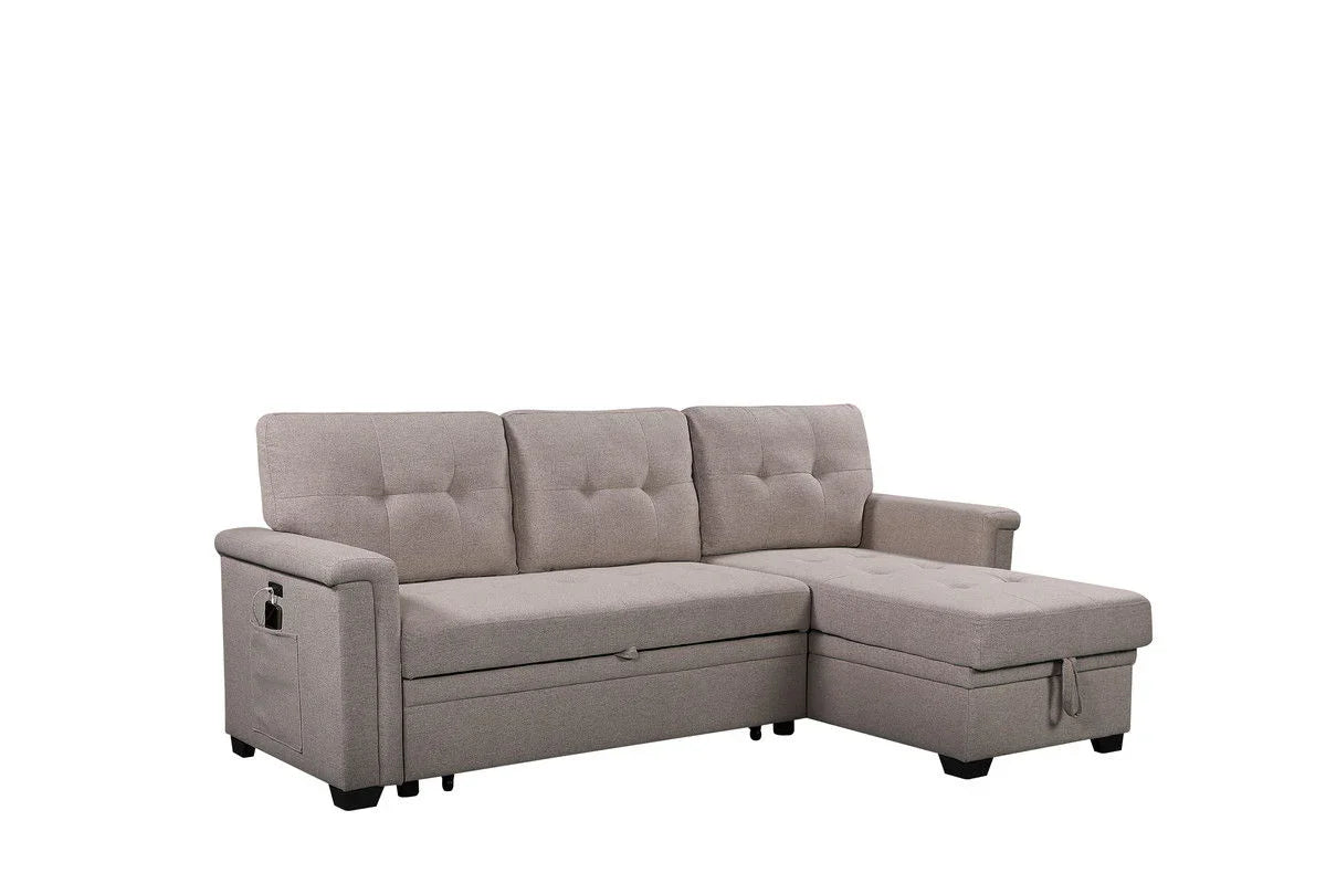 Nathan - Reversible Sleeper Sectional Sofa With Storage Chaise, USB Charging Ports And Pocket - Furniture Home Direct