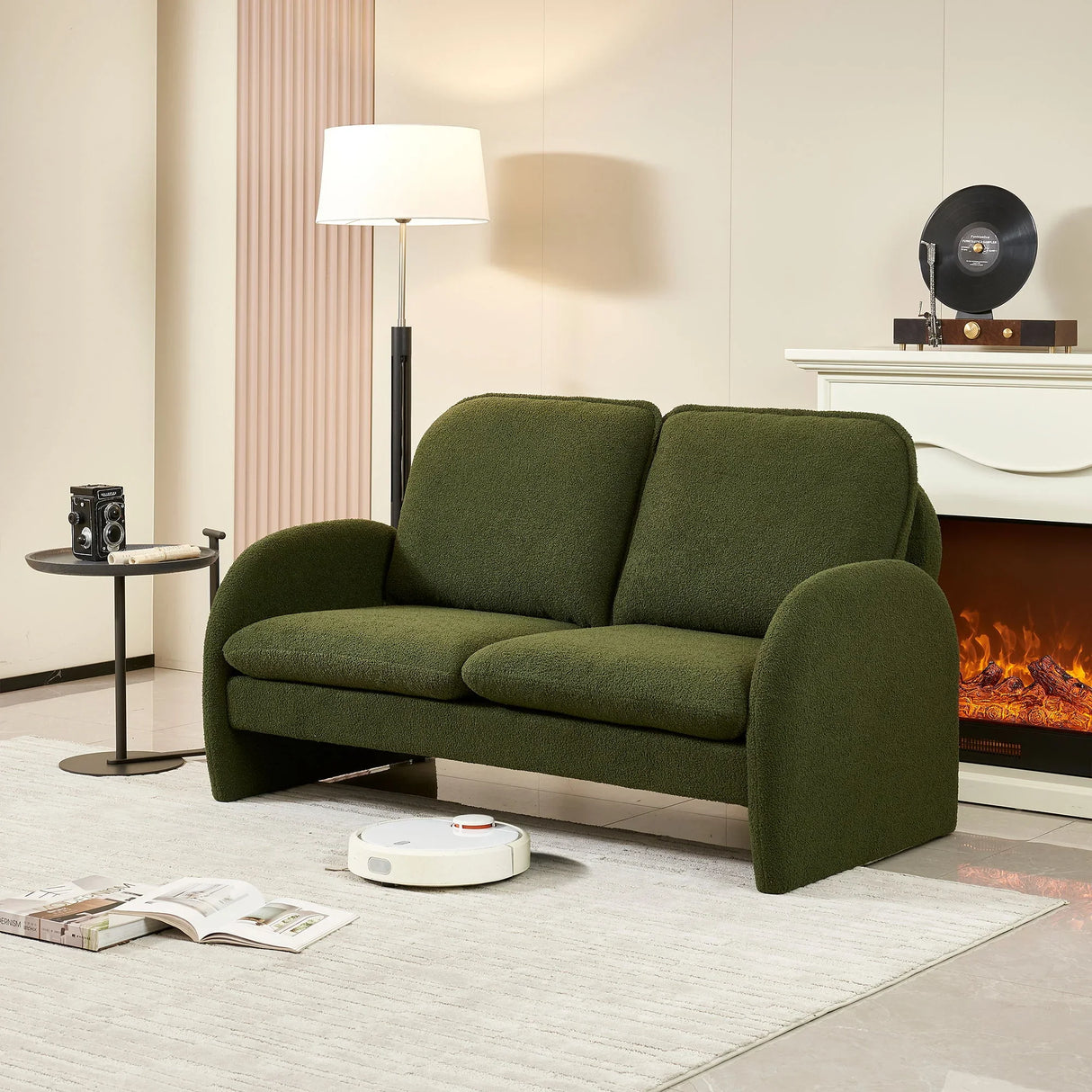 Loveseat Sofa Small Couch For Living Room, Sherpa Fabric Upholstered Loveseat Sofa Couch, Small Loveseat Sofa For Apartment, Bedroom - Furniture Home Direct