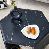 Coffee Table Hexagonal Textured Marble Look Accent Black - Furniture Home Direct