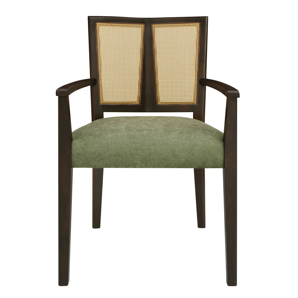 Mid Century Modern Arm Dining Chair Set With Rattan Backrest