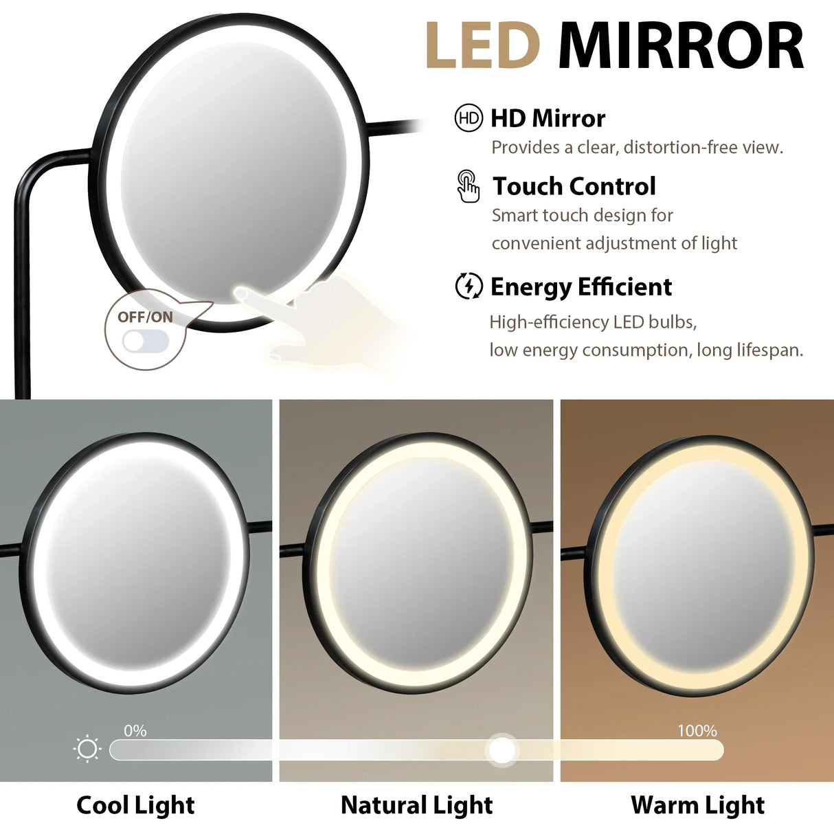 Vanity Desk With Lighted Round Mirror and Storage White - Furniture Home Direct
