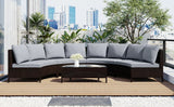 4 Piece Curved Wicker Patio Sectional with Coffee table - Gray - Furniture Home Direct
