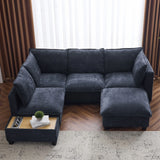 U-Shaped Sectional Modular Sofa With A Movable Ottoman, A Coffee Table With Hidden Charging Devices For Living Room - Furniture Home Direct