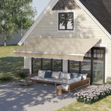 Outsunny - 12' x 8' Retractable Awning Patio Awnings Sun Shade Shelter With Manual Crank Handle, 280G / M² Uv & Water-Resistant Fabric And Aluminum Frame For Deck, Balcony, Yard - Cream White - Furniture Home Direct