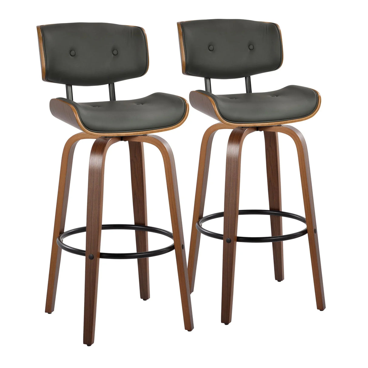 Lombardi - Mid-Century Modern Fixed Height Barstool With Swivel With Round Footrest (Set of 2) - Furniture Home Direct