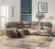 Olwen - Nubuck Power Recliner Sectional Sofa With USB Port - Mocha - Furniture Home Direct