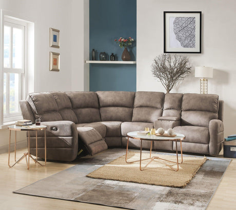 Olwen - Nubuck Power Recliner Sectional Sofa With USB Port - Mocha - Furniture Home Direct