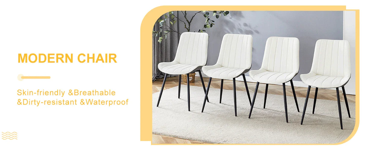 Dining Chairs Four Upholstered Leather Black Legs White - Furniture Home Direct