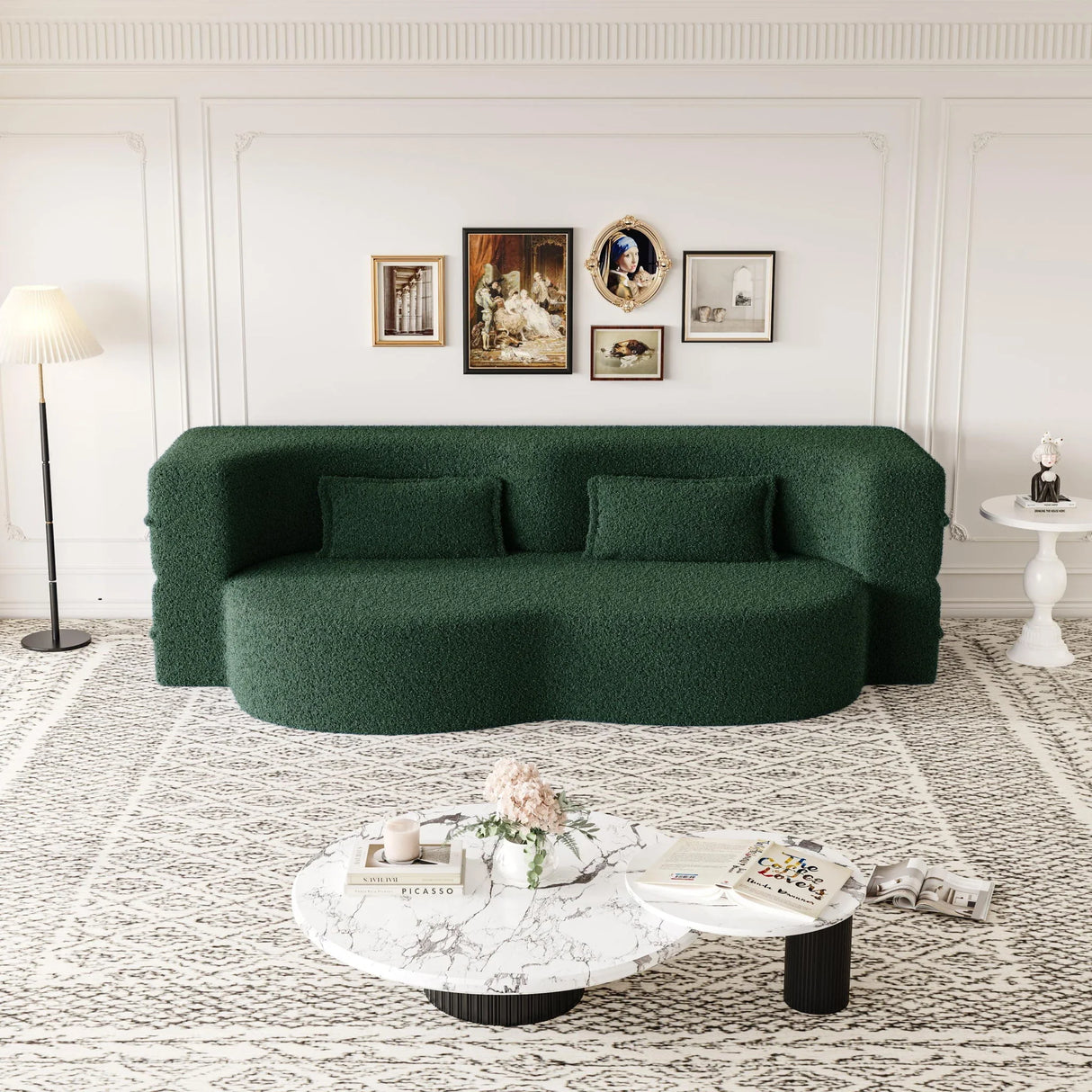 Modern Floor Sofa, With 2 Pillows, Convertible Teddy Fabric Foam Filled Bed - Furniture Home Direct