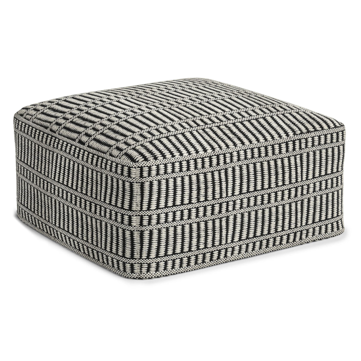 Safford - Square Woven Outdoor / Indoor Pouf - Black / White - Furniture Home Direct