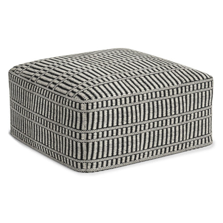 Safford - Square Woven Outdoor / Indoor Pouf - Black / White - Furniture Home Direct
